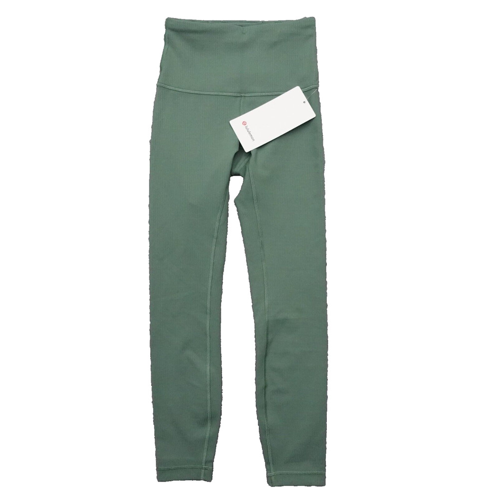 New Lululemon Size 14 Wunder Train Ribbed HR High Rise Tight 25" GREU Green